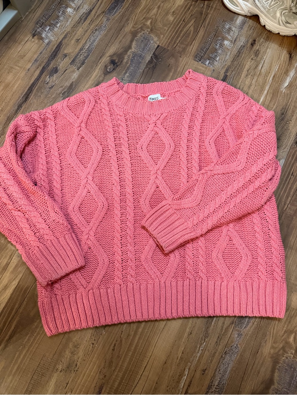Princess Polly Chunky Cable Crewneck Sweater in Coral Pink